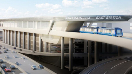 Federal Review Commences On LGA Project Rendition of Air train stop at LaGuardia Airport