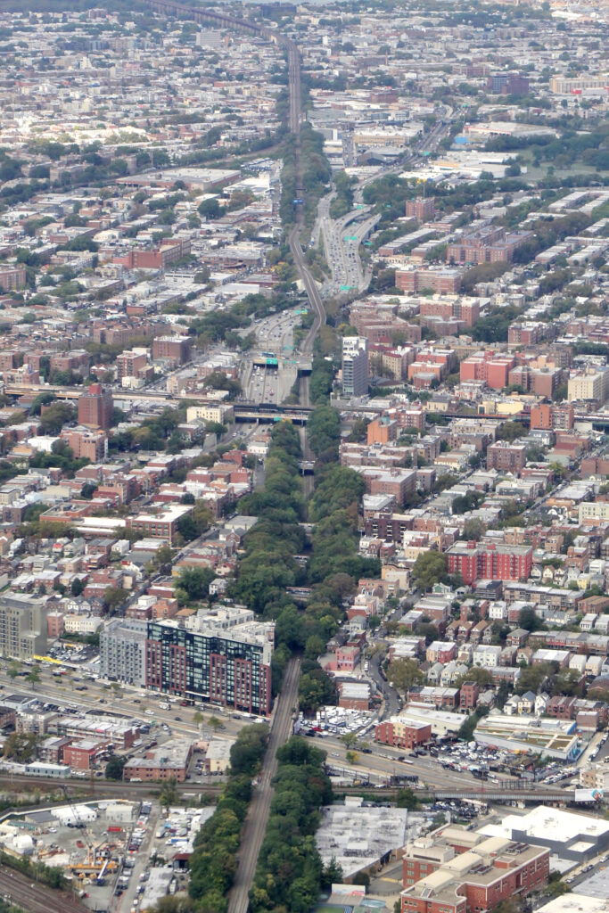 Queens Connectivity: A Public, Urban Transit Hub New York Airport Aerial view of Interborough Express (IBX)