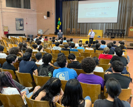 Aviation High Students Lead Expansion of 9/11 Education in New York Schools Aviation High School educators Justin Foley and Ken Weinberg joined with Tom Murphy to provide an orientation on June 12 at Aviation High for 124 students participating in the Reclaiming the Sky project.