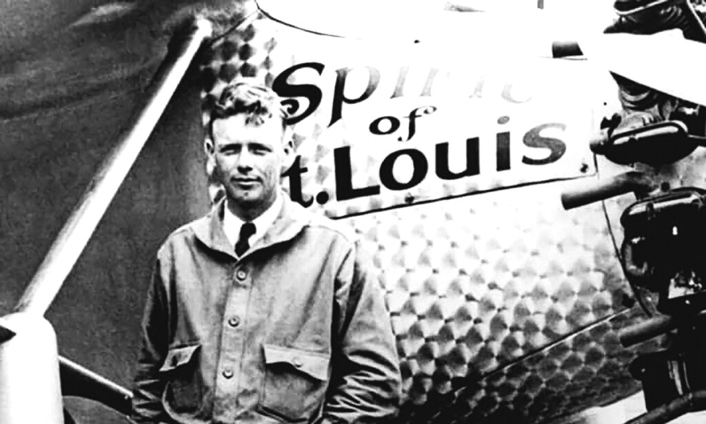 First Across the Atlantic New York Airport Charles Lindbergh poses with the Spirirt of St. Louis.