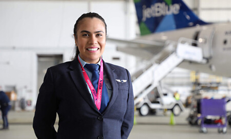Hispanic Heritage and STEM Celebrated at the Cradle of Aviation Museum Jet Blue Airline Pilot Camila Turrieta