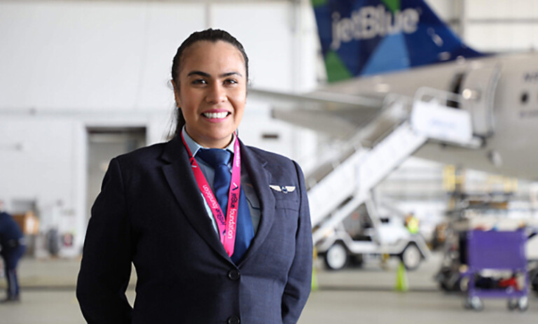 Hispanic Heritage and STEM Celebrated at the Cradle of Aviation Museum Jet Blue Airline Pilot Camila Turrieta