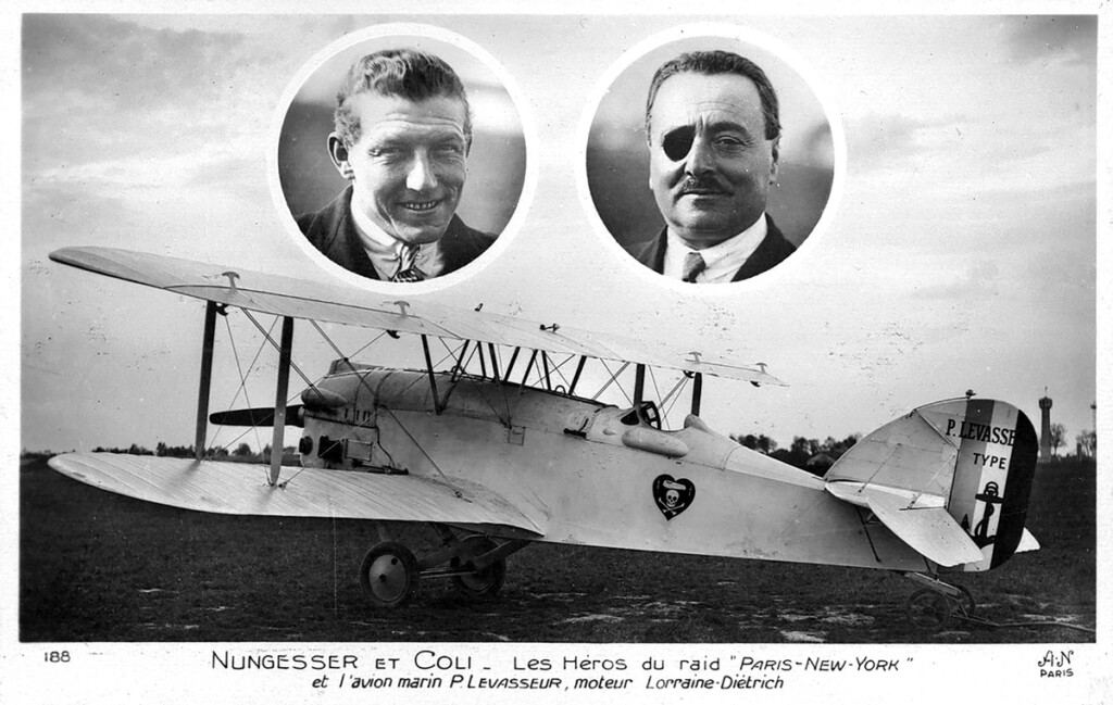 First Across the Atlantic New York Airport 1927 postcard showing L’Oiseau Blanc
