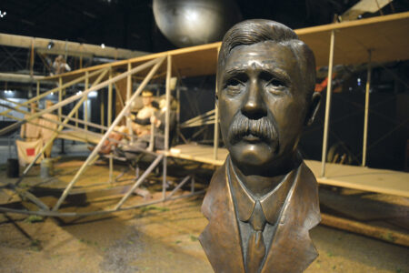 A bronze bust honoring the first aviation mechanic, Charles E. Taylor, is on permanent display in the National Museum of the U.S. Air Force’s Early Years Gallery.