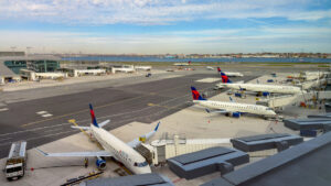 Aerial view of LaGuardia Airport. New York Airport Delta LaGuardia Airport