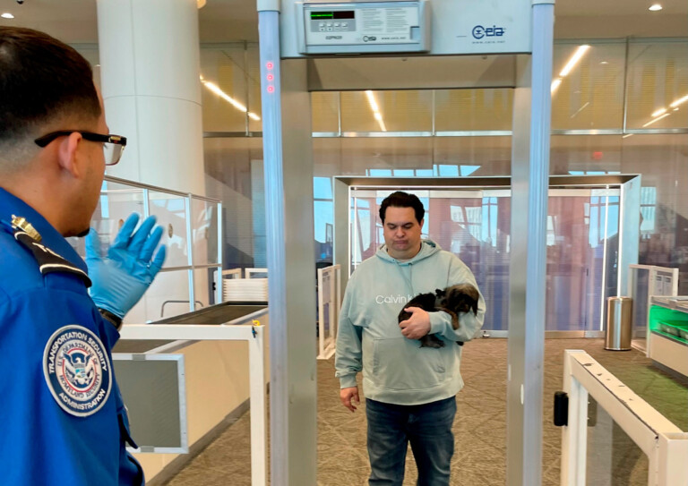 TSA Tips On Traveling With Pets Through Airport Security Checkpoints Dog Screening at LGA Airport