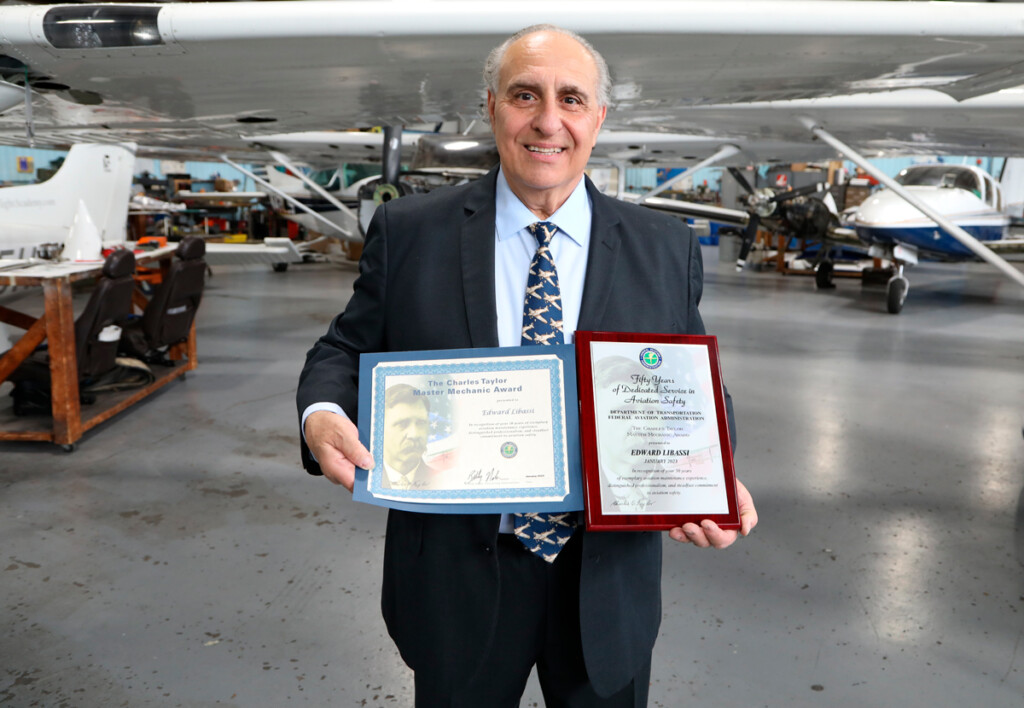 The FAA awarded the Charles Taylor Master Mechanic Award, to Long Island mechanic Ed Libassi, 70, Shoreham, New York, for 50 years of service.