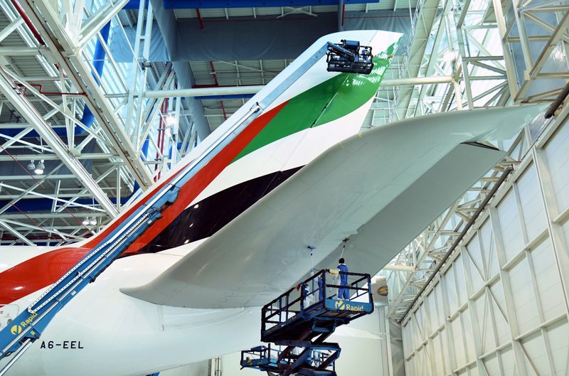Emirates Showcases Environment Friendly Aircraft Cleaning Technique Emirates Aircraft Going through a drywash 1 Metropolitan Airport News