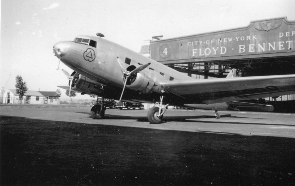 Floyd Bennett Field DC-2 owned by Cities Service in front of Hangar 4.