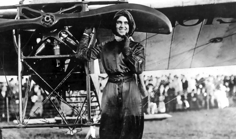 American pioneering pilot Harriet Quimby with a Moissant monoplane 1911.
