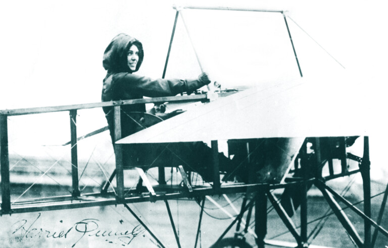 Wing Women: Women in Aviation Harriet Quimby, in Moisant monoplane, Moisant Aviation School, Mineola L.I. 1911.