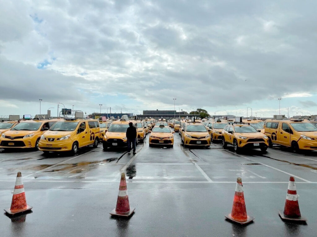 Port Authority Improves Amenities, Experience for Airport Cabbies New York Airport Cabs lined up at JFK's central taxi hold lot.