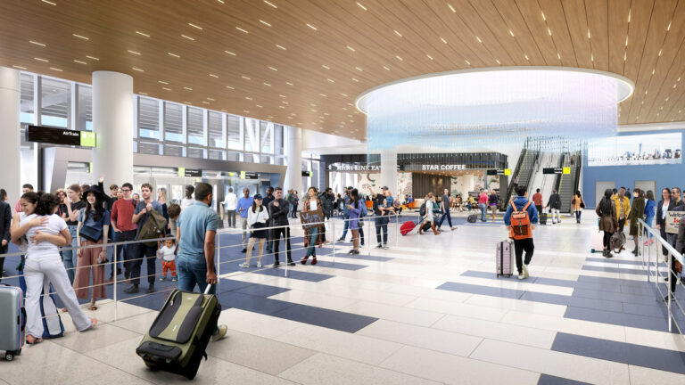 Rendering of the future JFK Terminal 6 arrivals hall