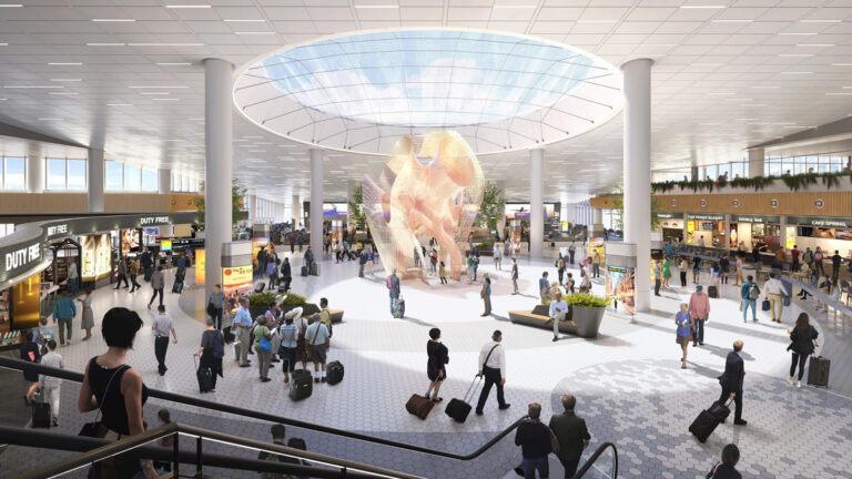 Rendering of the Grand Hall Shopping and Dining Concourse at the future JFK Terminal 6.