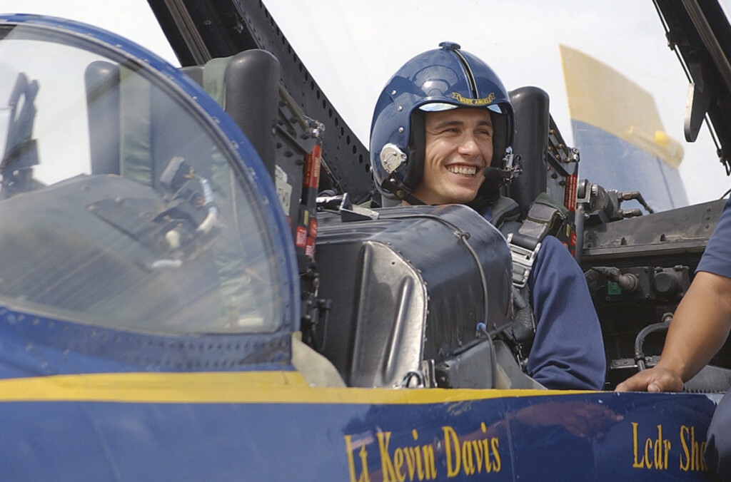 Actor James Franco preparing for a ride with the  Blue Angels aerial demonstration team.