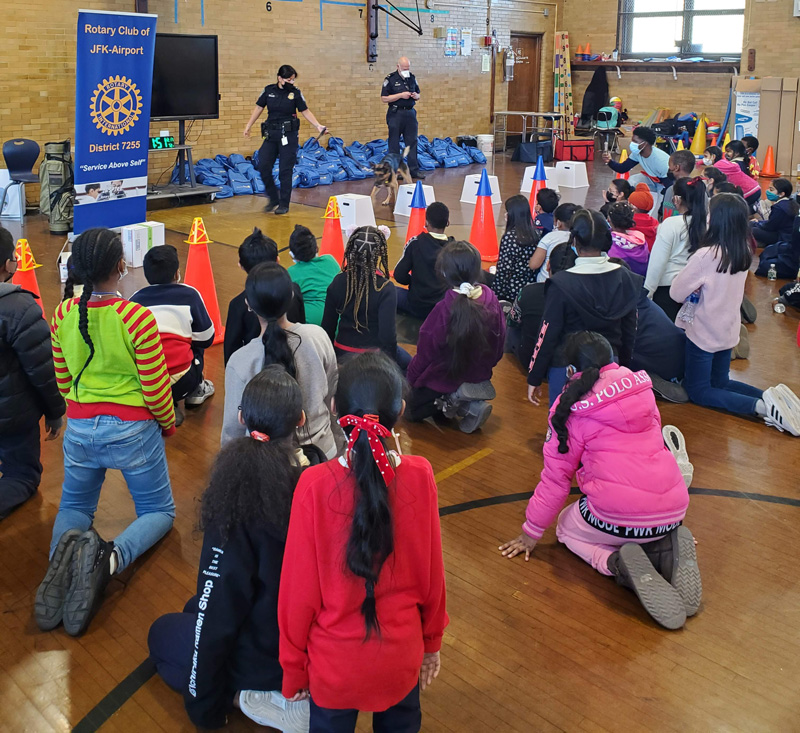 Students at PS 124 watching the K9 demonstration.