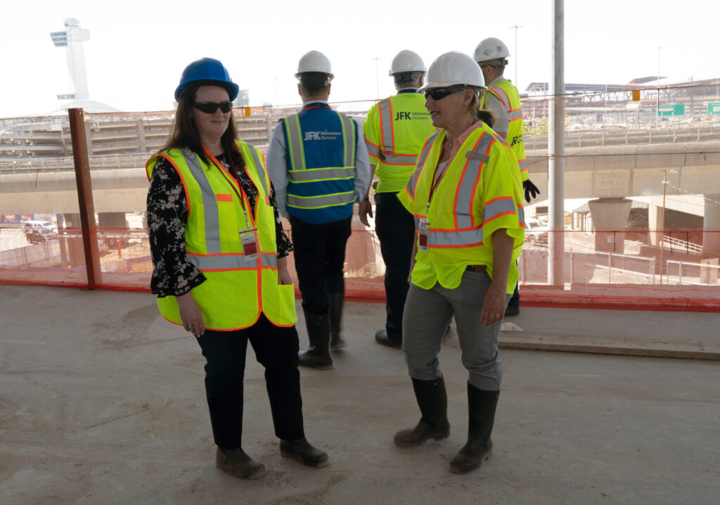 June 2024 Publisher’s Message New York Airport (L.-R.): Katie Bliss and Julia Lauria-Blum touring the construction site at T6.