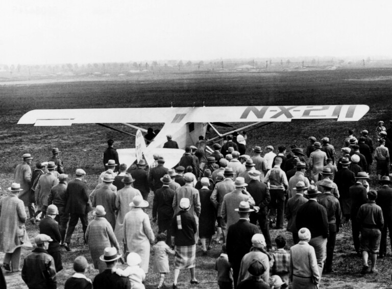 Lindbergh takes off from Roosevelt Field, Long Island