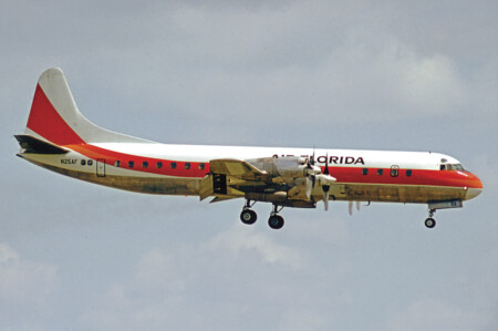 Lockheed L-188 Electra of Air Florida landing at Miami International Airport in 1976