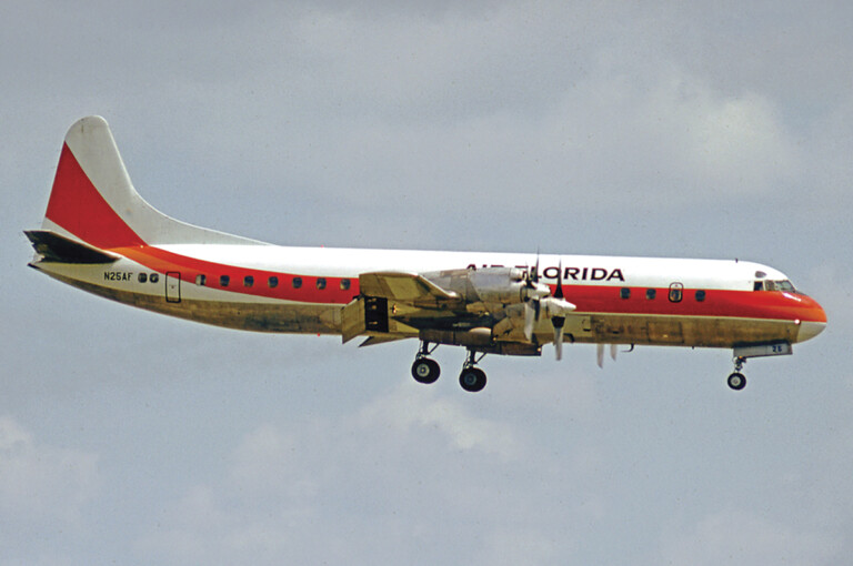 Air Florida: From Intrastate to Intercontinental Carrier Lockheed L-188 Electra of Air Florida landing at Miami International Airport in 1976