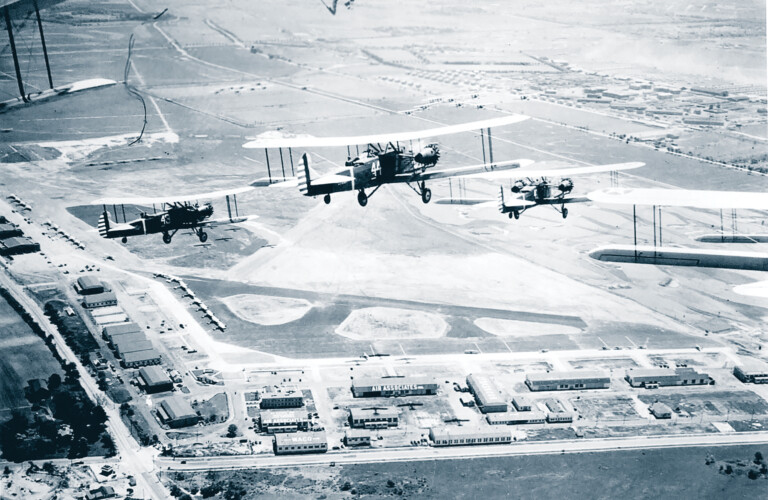Long Island’s Roosevelt Field Military aircraft approaching Roosevelt after the government began using the airport in 1931.