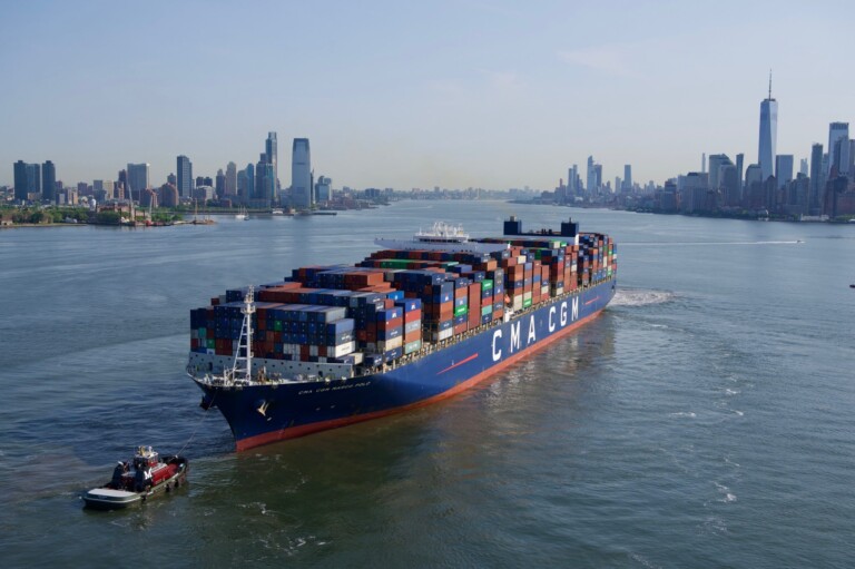 Largest Container Ship to Call On U.S. East Coast Arrives at Port Elizabeth CGM Marco Polo