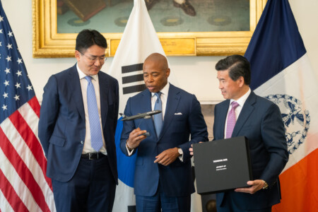 New York City, Korean Air, and the American Chamber of Commerce in Korea Form Partnership to Boost M/WBE and Workforce Opportunities Mayor Eric Adams meets with AMCHAM Korea Chairman and CEO James Kim and Korean Air Chairman and CEO Walter Cho