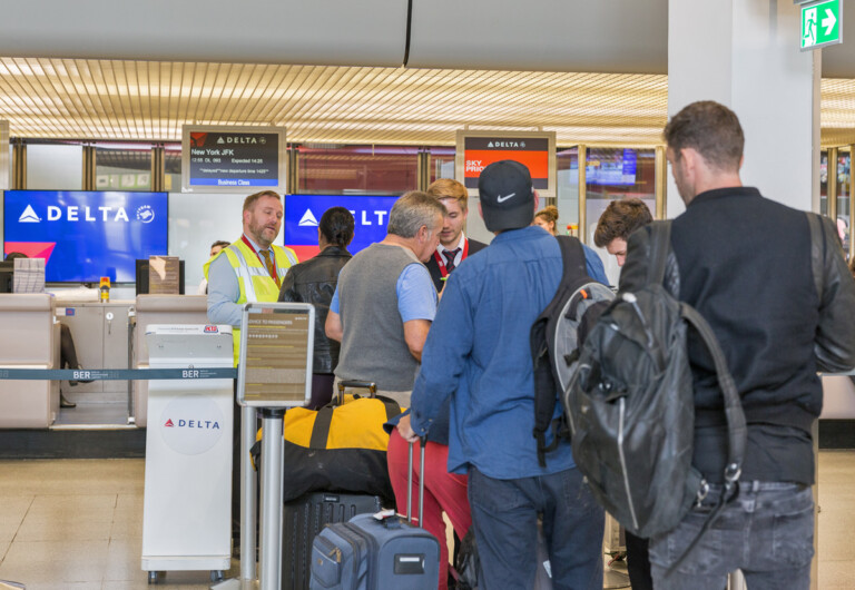IATA Survey Indicates That Airline Passengers Are Willing to Use Biometrics to Speed Up Processes New York Airport Passenger Boarding Line