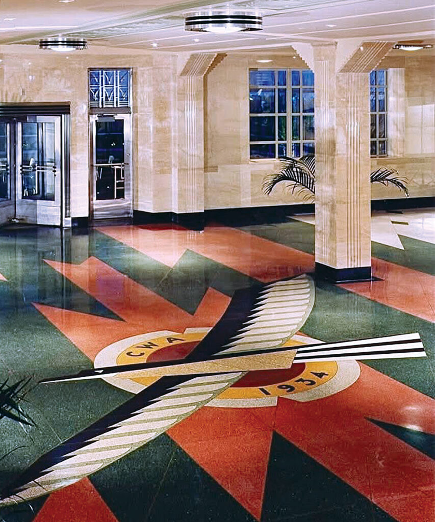 The terrazzo floor of the Building 1 lobby at EWR.