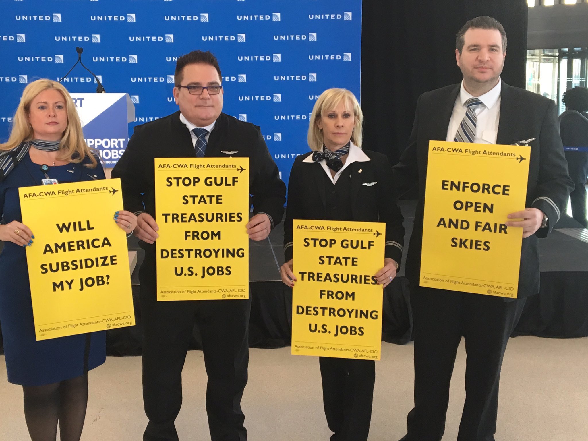 Airline Employees Rally for Fair Competition and Call for an End to Subsidized Gulf Carrier Routes to USA New York Airport Open fair skies 2 Metropolitan Airport News