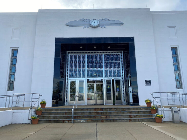 Newark’s Building One Makes History Again with Port Authority’s First Decarbonization Retrofit The building's entryway recalls air travel's infancy with its art deco design.