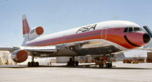 Lockheed L-1011 TriStar at Palmdale plant before to be delivered to Pacific Southwest Airlines in 1974. New York Airport Lockheed L-1011 TriStar at Palmdale plant before to be delivered to Pacific Southwest Airlines in 1974.