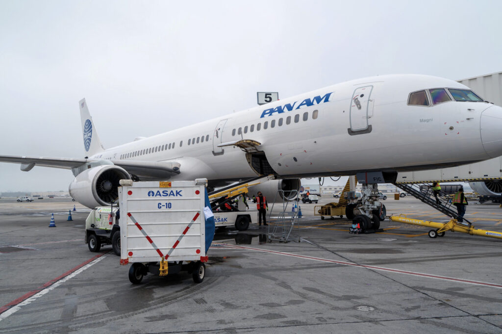 Re-Tracing the Transatlantic New York Airport The Pan Am 757-200 arrives at JFK’s Terminal 7 for its 12-day ‘Tracing the Transatlantic’ journey.