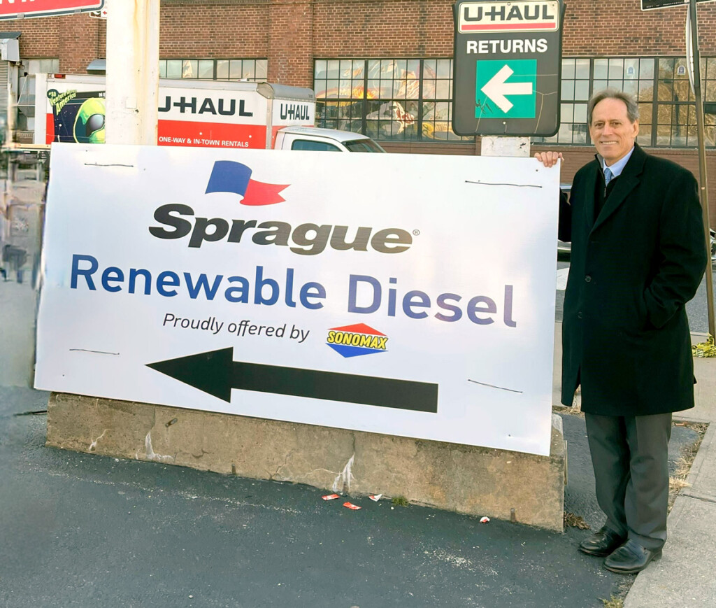 Sprague Operating Resources Makes History Supplying First Renewable Diesel Retail Station in NYC New York Airport Steven Levy, Sprague's Managing Director of New Business Development, stands in front of Sonomax's sign promoting New York's first public renewable diesel station. Renewable diesel is a seamless replacement for conventional fossil fuel diesel, delivering significant environmental and public health benefits, without sacrificing performance. Sprague will continue to expand its supply of renewable diesel across its Northeast footprint to serve the transportation and home heating markets.