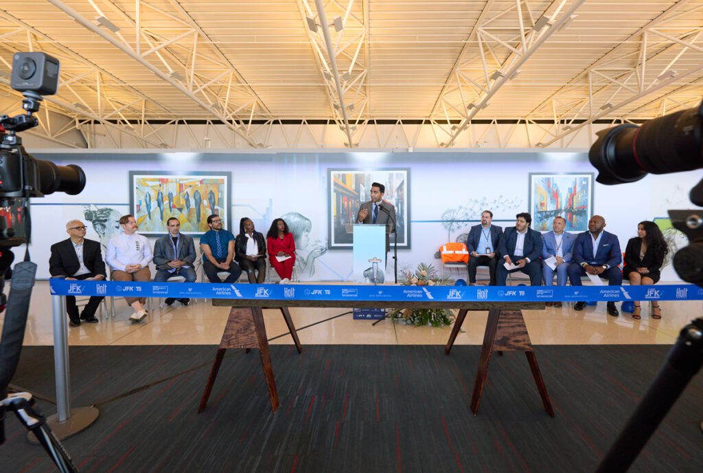 PANYNJ, URW, and American Airlines Start Construction for $125-Million JFK T8 Commercial Redevelopment New York Airport T8 artist construction ceremony Metropolitan Airport News