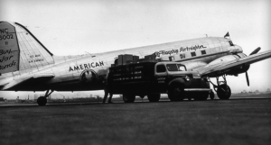 The first scheduled air cargo service in the world. New York Airport The first scheduled air cargo service in the world.