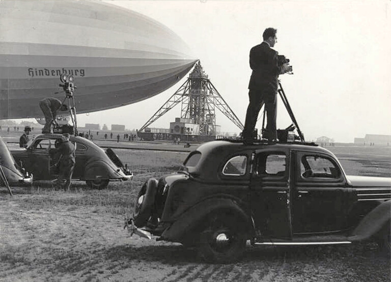 The Hindenburg Hindenburg in 1936, with reporters and film crew