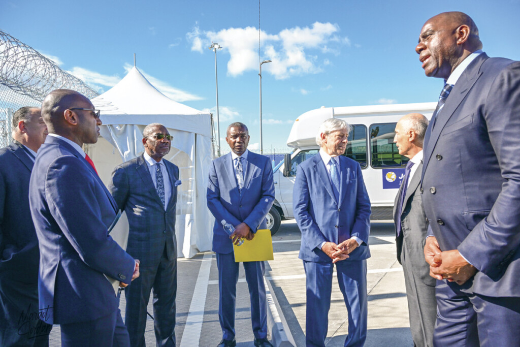 The New Terminal One at JFK New York Airport (L.-R.) Queens Borough President Donovan Richards; Gary LaBarbera, President Building & Construction Trades Council of Greater NY; U.S. Representative Gregory Meeks; Rick Cotton, Executive Director PANYNJ; Rafael del Pino, Chairman of Ferrovial; and Earvin ‘’Magic” Johnson, co-founder, JLC Infrastructure.
