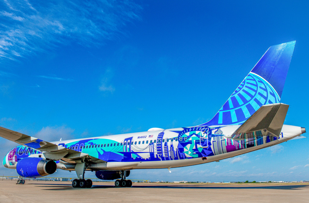 United Airlines NY NJ Her Art Here Airplane Rear View Metropolitan Airport News
