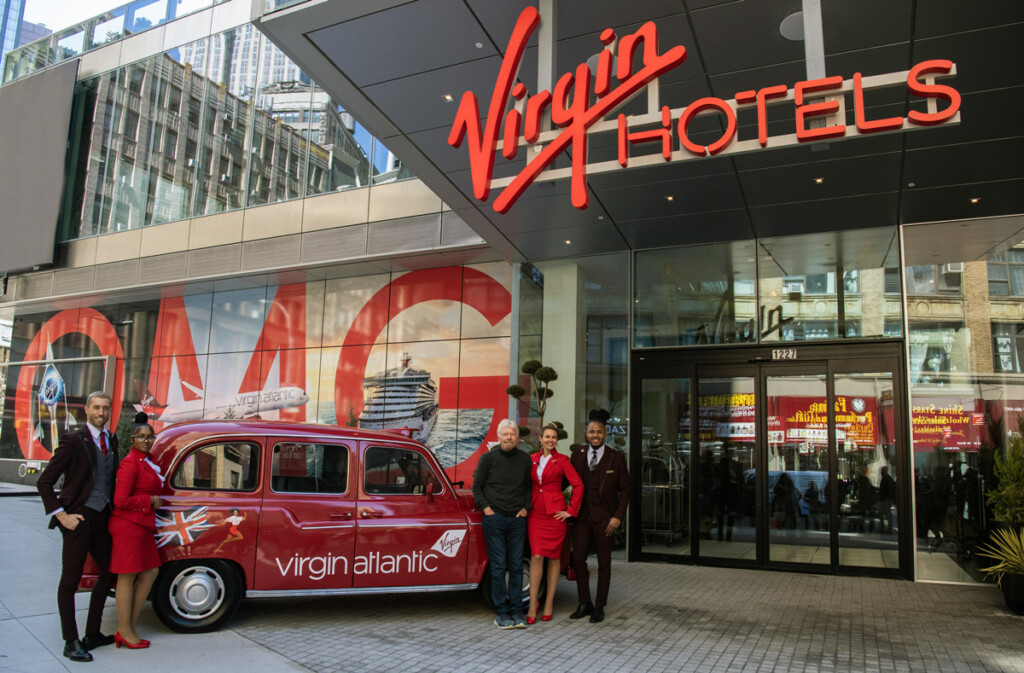 Virgin Atlantic Brings London to NYC with "Taxi For Takeoff" New York Airport Sir Richard Branson, Founder at Virgin Group, launches Virgin Atlantic's "Taxi For Takeoff" alongside the airline's iconic cabin crew in New York City