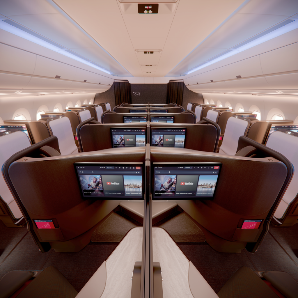 a350 1000 delta one suite d1 cabin facing forward highlighting screens Metropolitan Airport News