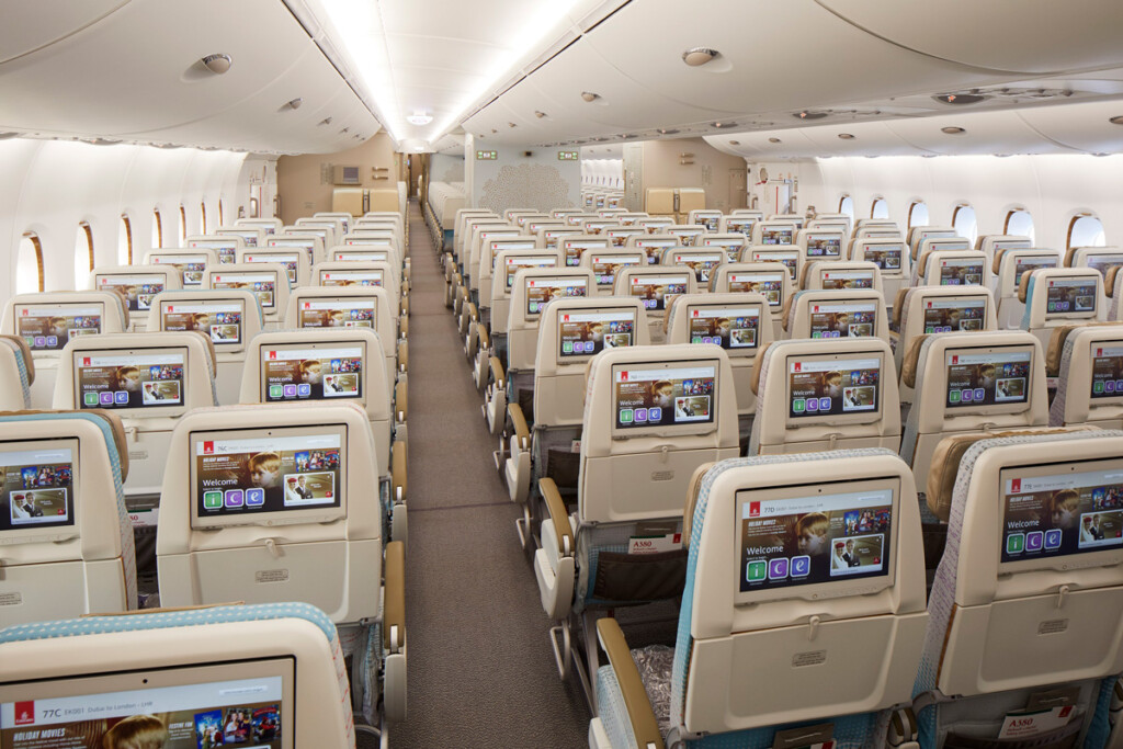 First Retrofitted Emirates A380 Enters Service New York Airport a380economycabinnewseatsandcoloursbackview 0951 Metropolitan Airport News