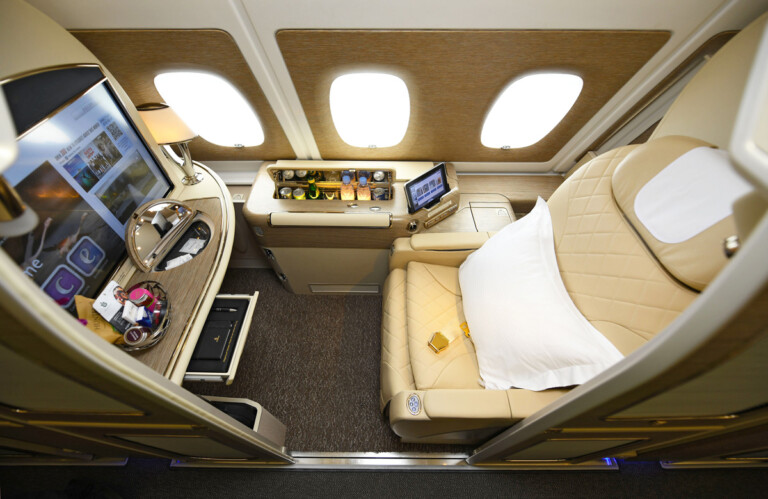 First Retrofitted Emirates A380 Enters Service Emirates A380 First Class new suite colors.