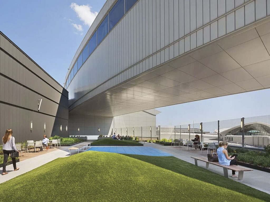 JetBlue gives travelers a chance to breathe fresh air at the airport, with a 4,000 square foot outdoor garden patio that’s open to all passengers and their pets.