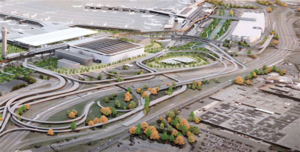 Rendering of landside view of new Terminal B redevelopment.