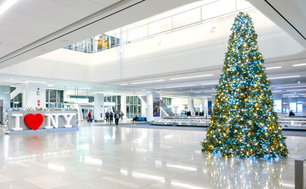 Christmas displays at LaGuardia Airport Terminal B.